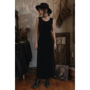 Vtg Black Velvet Sleeveless Maxi Dress sz 8 90s grunge whimsigoth goth witchy
